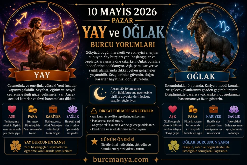 10 Mayıs 2026 Pazar Yay Ve Oğlak Burcu Yorumu