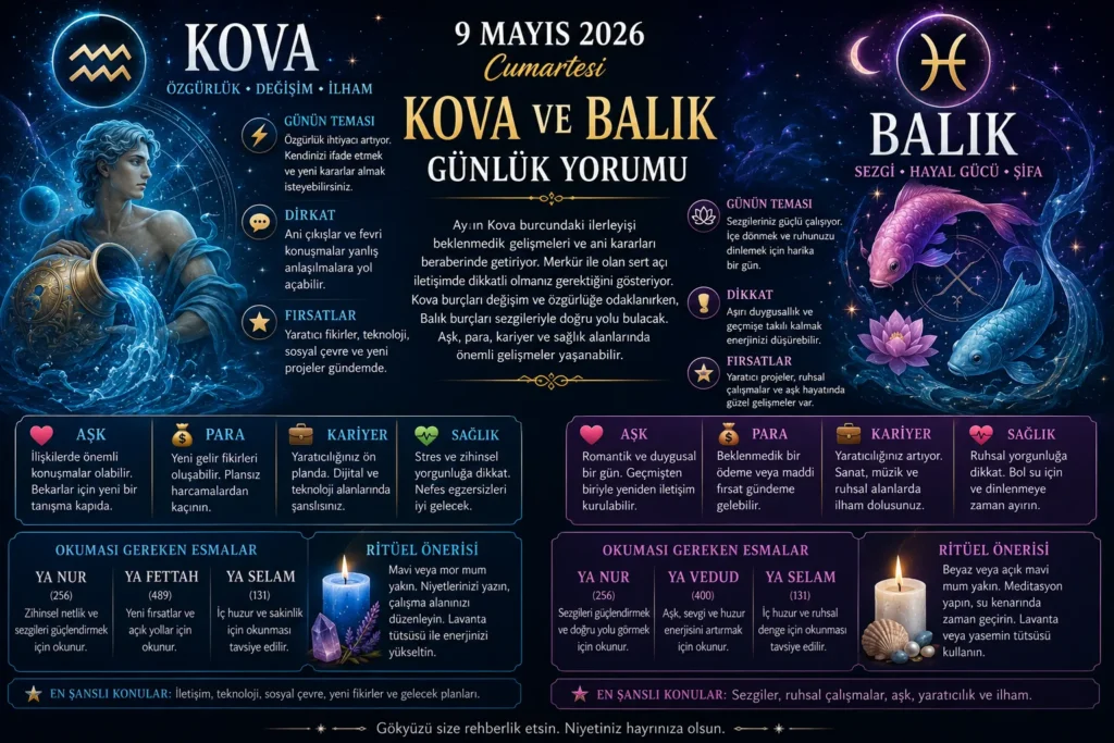 Kova Ve Balık Burcu 9 Mayıs 2026 Günlük Yorumu