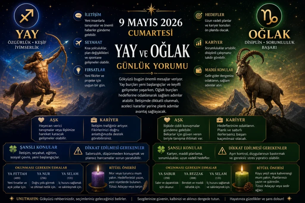 Yay Ve Oğlak Burcu 9 Mayıs 2026 Günlük Yorumu