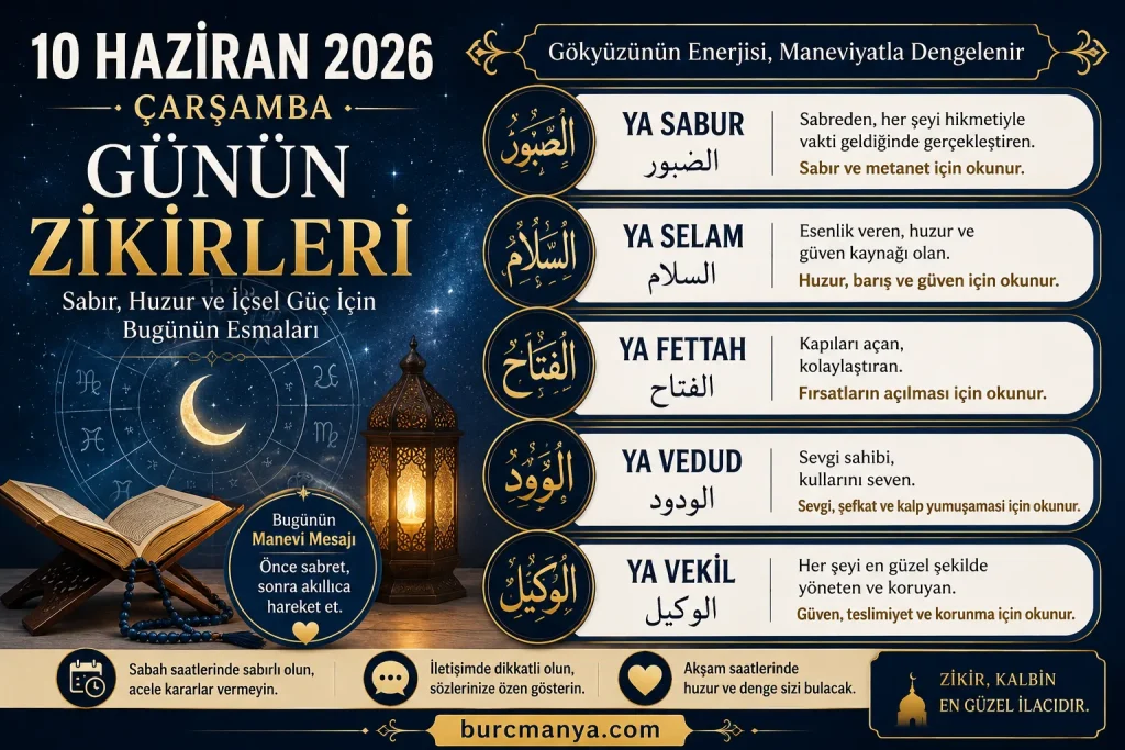 10 Haziran 2026 Çarşamba Günün Zikirleri