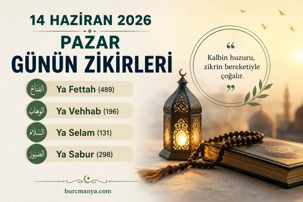 14 Haziran 2026 Pazar Günün Zikirleri