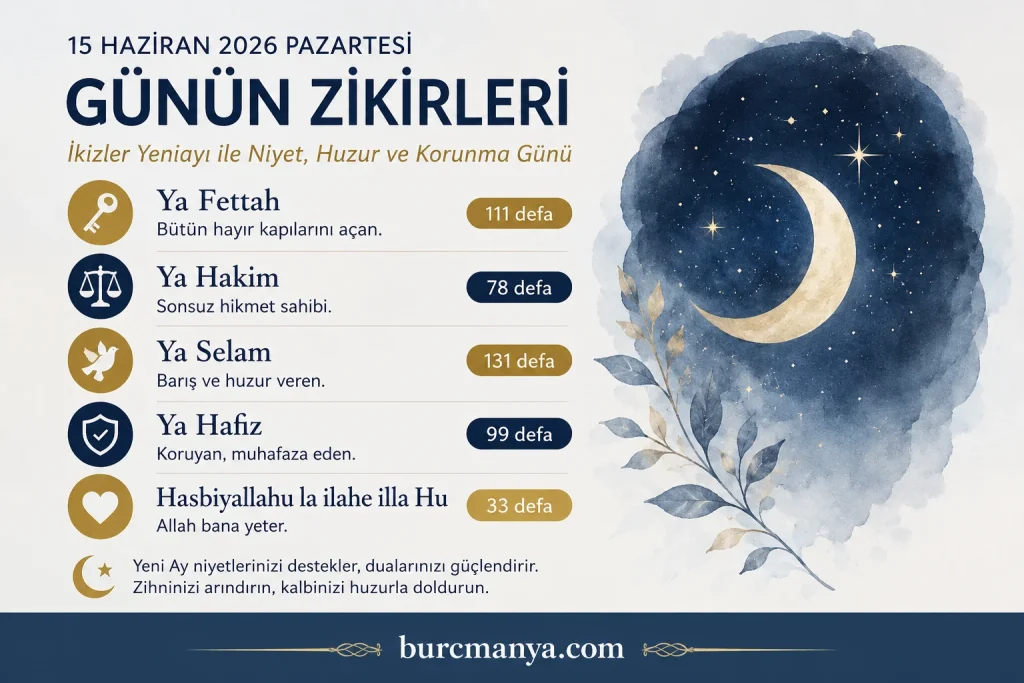 15 Haziran 2026 Pazartesi Günün Zikirleri