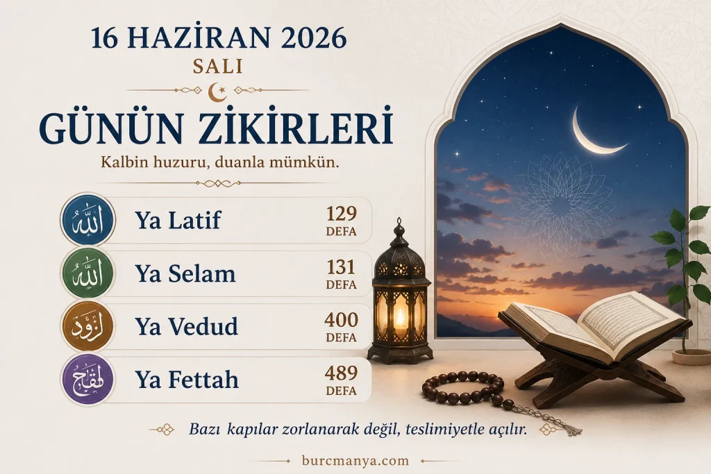 16 Haziran 2026 Salı Günün Zikirleri