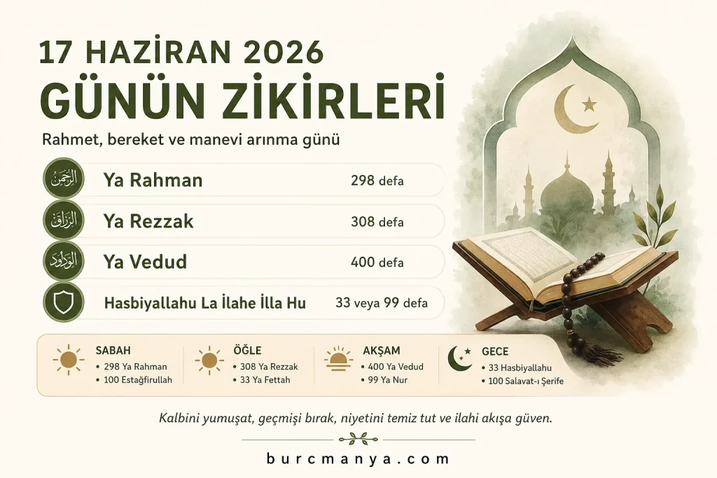 17 Haziran 2026 Günün Zikirleri