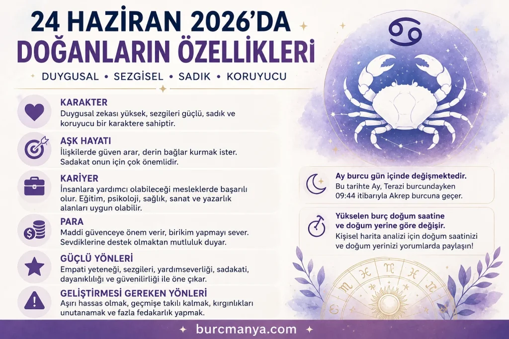 24 Haziran 2026'da Doğanların Özellikleri