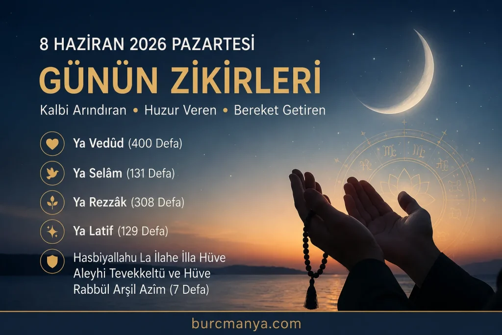 8 Haziran 2026 Pazartesi Günün Zikirleri