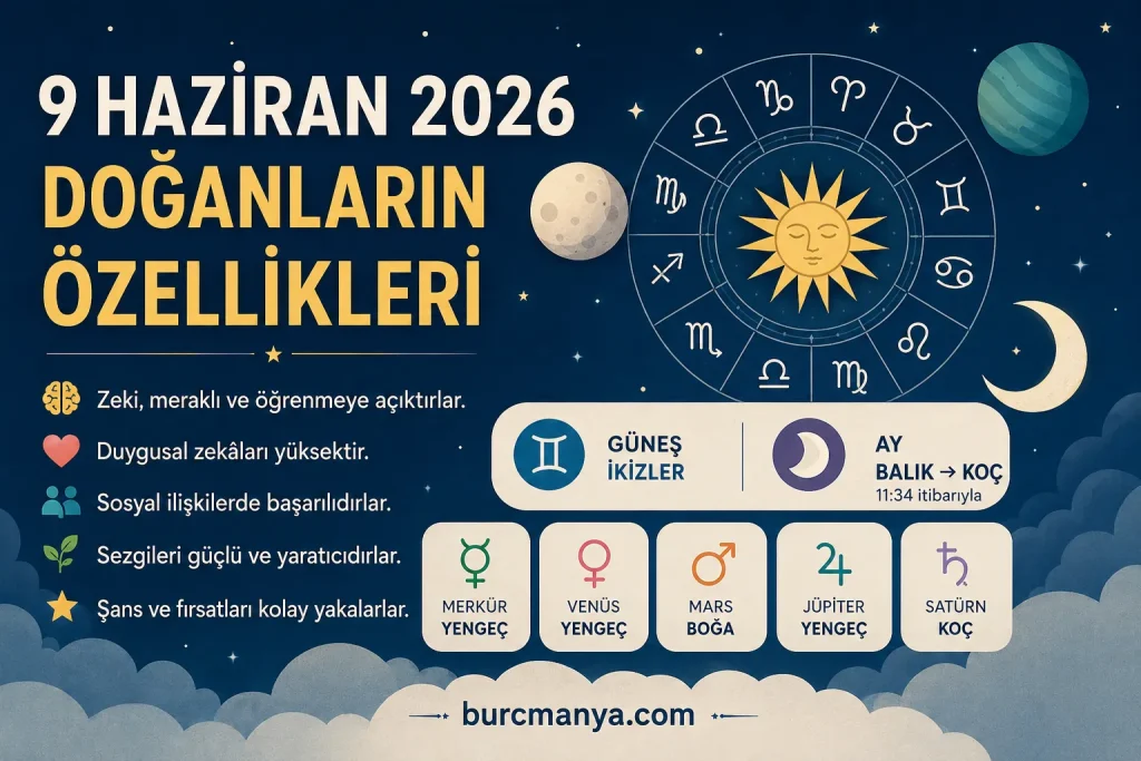 9 Haziran 2026'da Doğanların Özellikleri