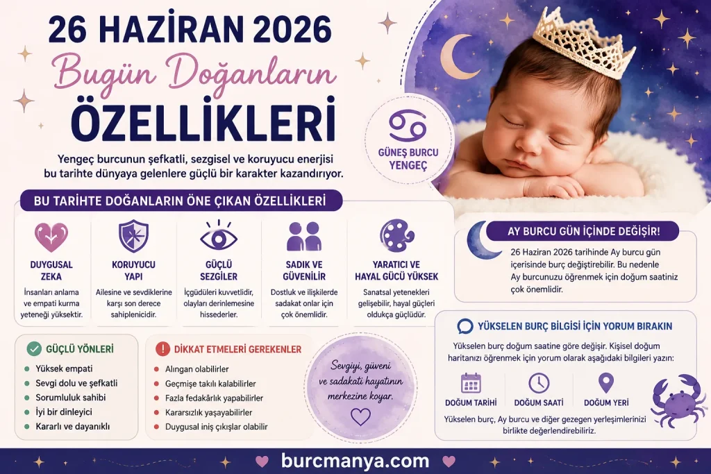 Bugün Doğanların Özellikleri 26 Haziran 2026