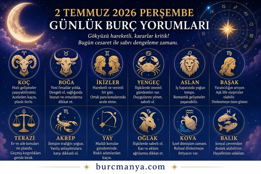 2 Temmuz 2026 Perşembe Günlük Burç Yorumları