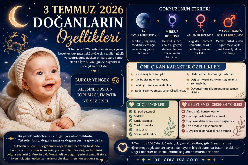 Bugün Doğanların Özellikleri 3 Temmuz 2026