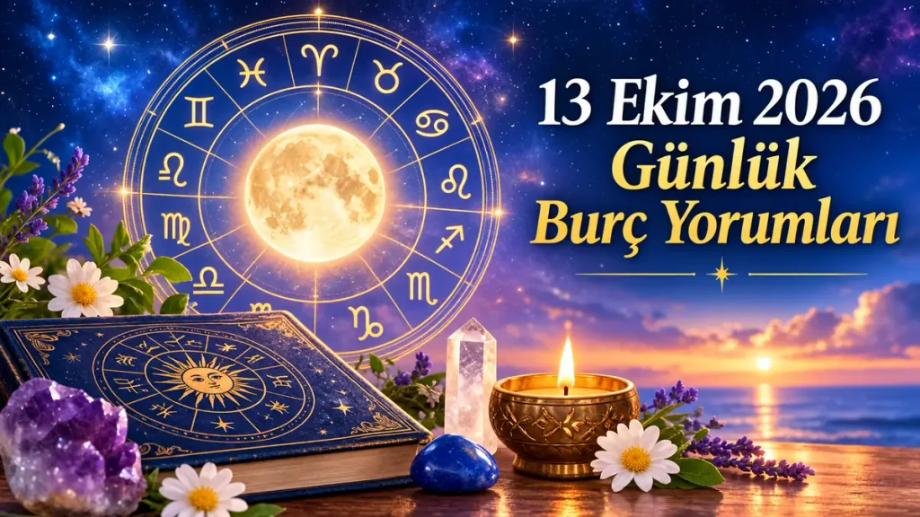 13 Ekim 2026 günlük burç yorumları için astrolojik burç çarkı ve Ay görseli