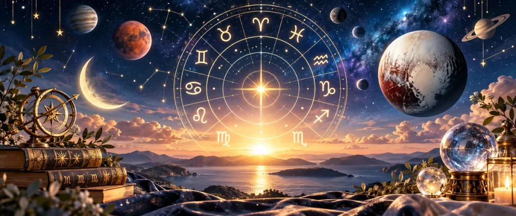 16 Ekim 2026 günlük burç yorumları için gezegenler, yıldızlar ve 12 burç sembolünün yer aldığı astroloji görseli
