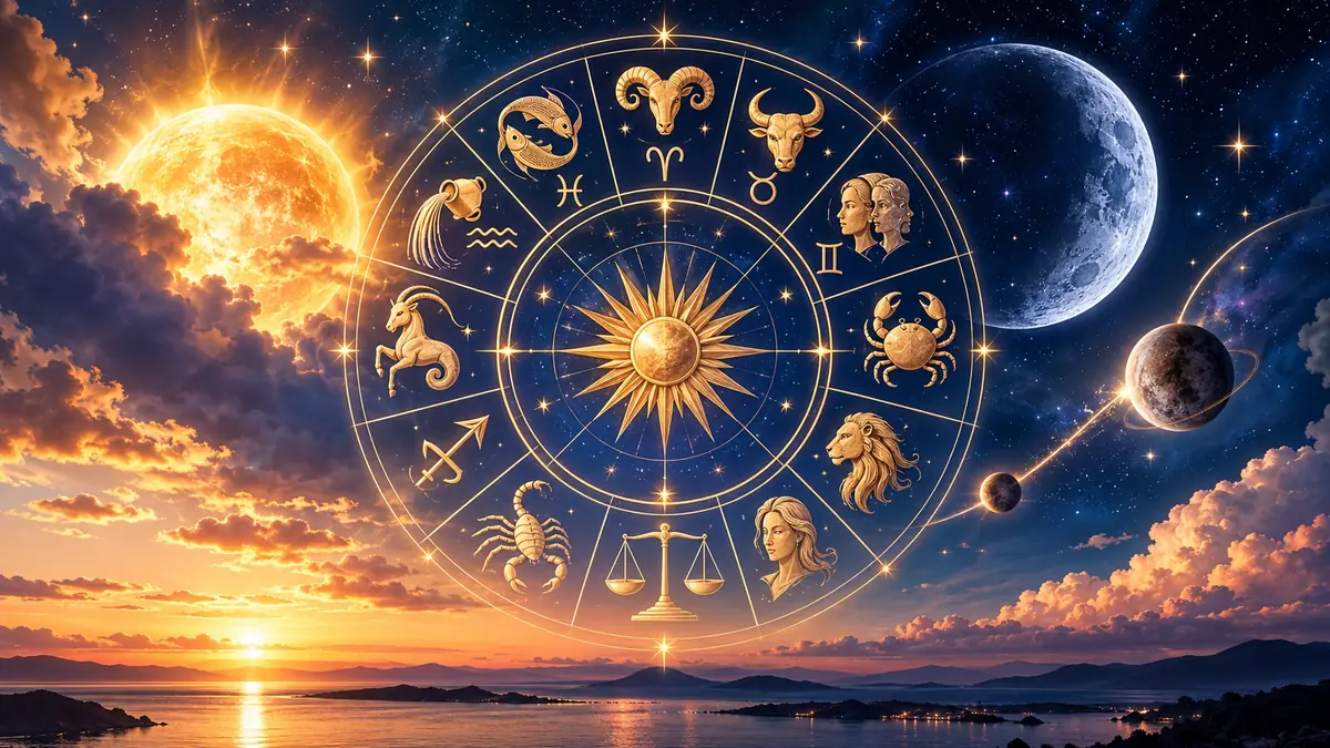 20 Ekim 2026 günlük burç yorumları için burç sembolleri, Güneş, Ay ve gezegenlerle hazırlanmış astroloji görseli