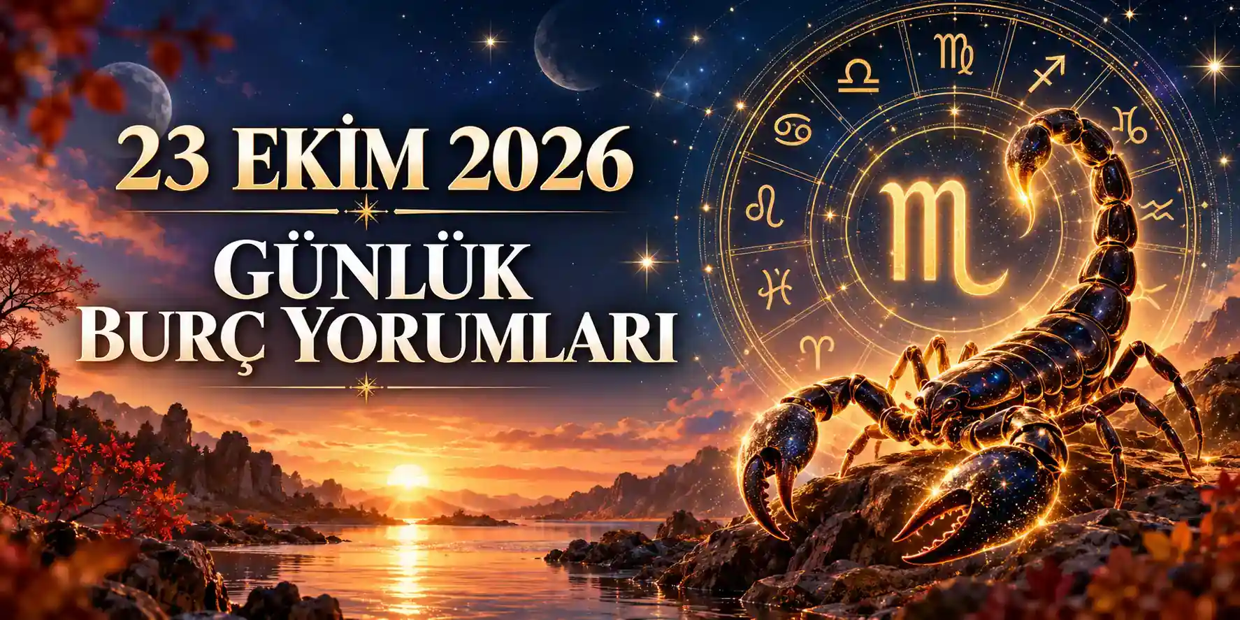 23 Ekim 2026 günlük burç yorumları ve Güneş'in Akrep burcuna geçişini simgeleyen astroloji görseli