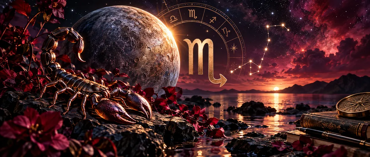 24 Ekim 2026 Merkür retrosu için hazırlanan Akrep burcu sembolü, Merkür gezegeni ve astrolojik zodyak görseli.