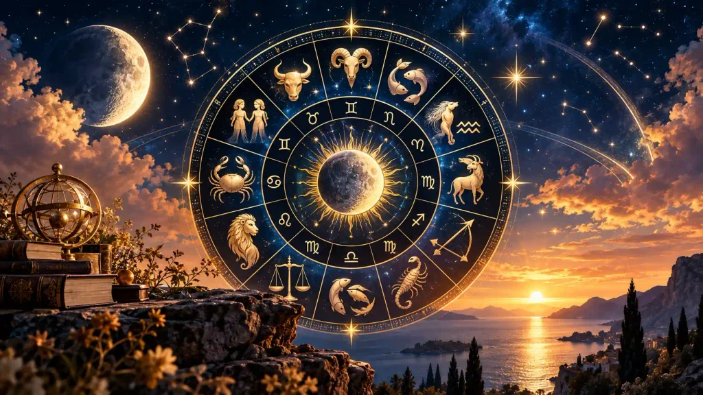 28 Ekim 2026 günlük burç yorumları için 12 burç sembolünü gösteren astroloji çarkı