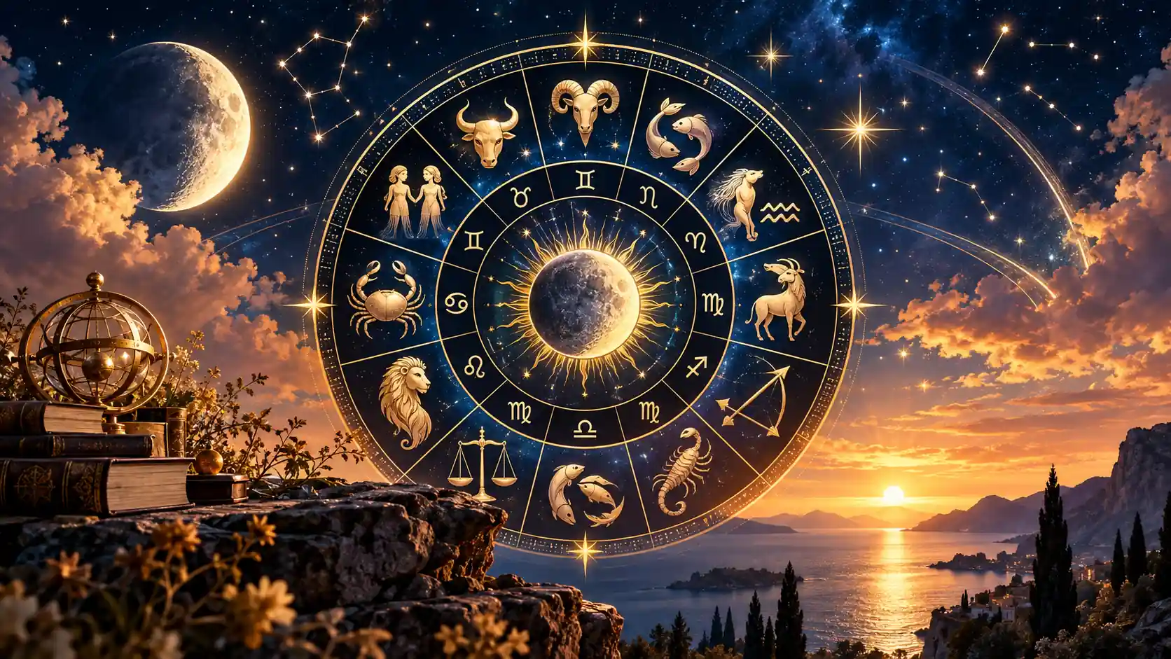 28 Ekim 2026 günlük burç yorumları için 12 burç sembolünü gösteren astroloji çarkı