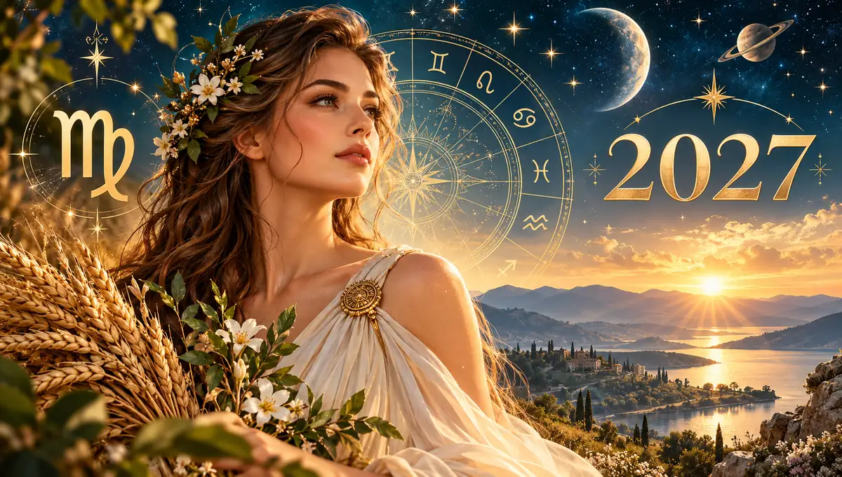 Başak burcu 2027 yıllık yorumu için Başak sembolü, 2027 yılı ve astrolojik görsel