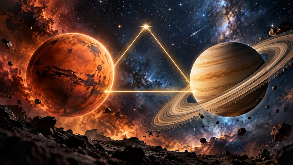 Mars Satürn üçgeni astrolojide 120 derecelik uyumlu gezegen açısı